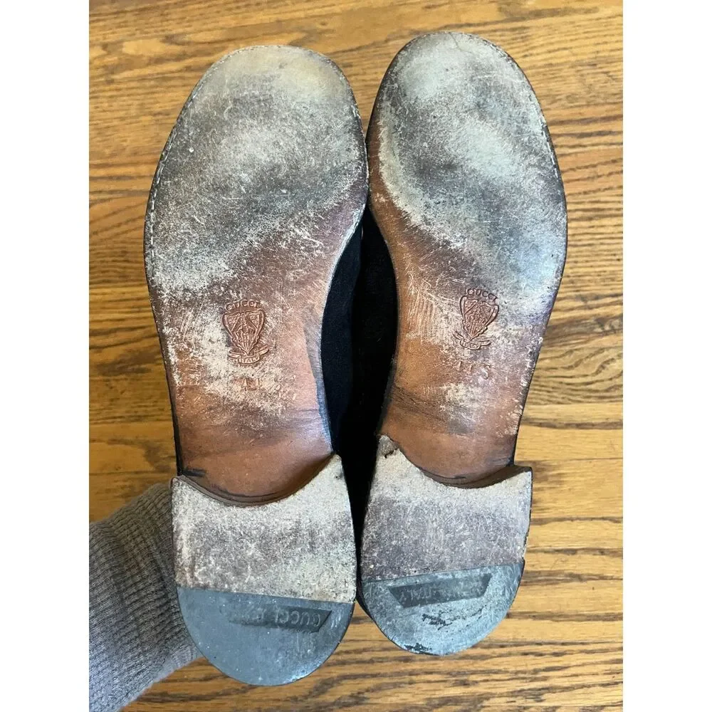 Vintage GUCCI Black Suede Horsebit Moccasin Loafers Italy Shoes  Mens Size 44 - Picture 9 of 10